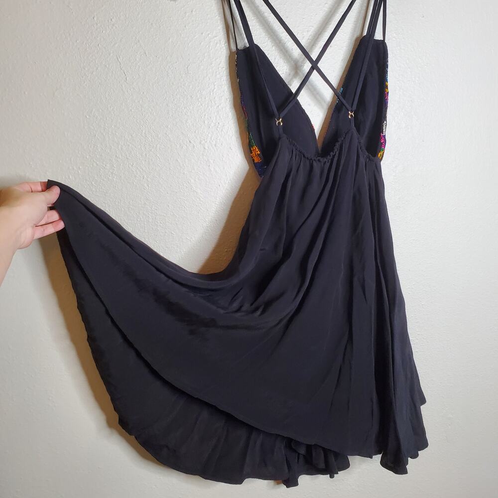 Boho Babydoll Mini Summer Dress M Black Embroidered Flowy For Love & Lemons - Picture 4 of 13